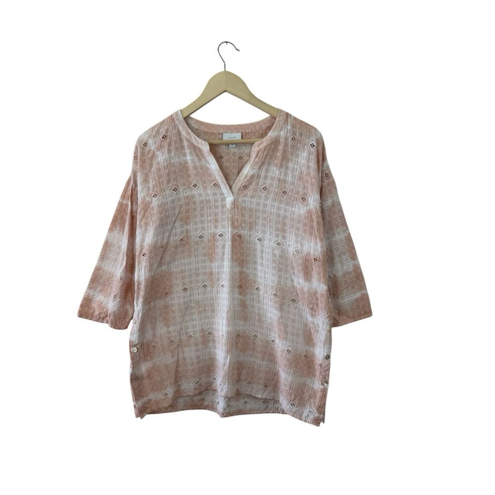 J Jill Pure Jill Small Top Pullover Embroidered Tie Dye Button Sides Womens
